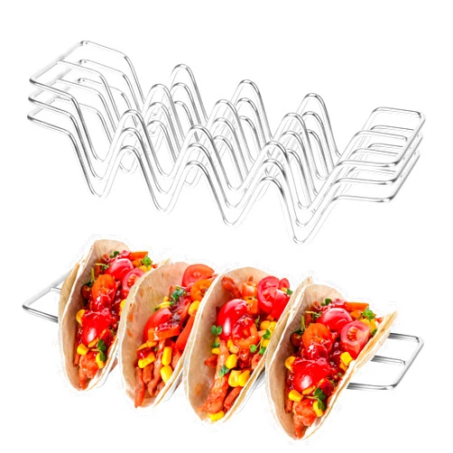 JIBOLAT Taco Holders set of 3,Stainless Steel Taco Shell Holder Stand,Taco Tray Plates for Taco Bar Gifts Accessories,Holds 4 Tacos Each,Oven Safe for Baking, Dishwa sher and Grill Safe