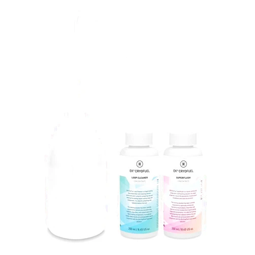EKWB EK-CryoFuel Loop Cleaner Concentrate (250ml), Superflush Concentrate (250ml), and Filling Bottle Bundle, TR-89769-89771-86979