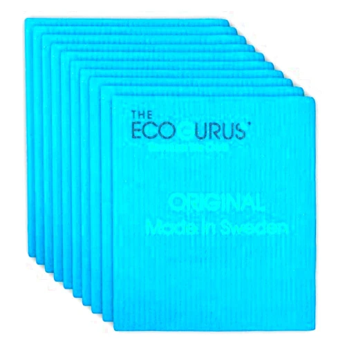 The EcoGurus Premium Swedish Dishcloths for Kitchen (10 x Blue) Multi-Surface, Cellulose & Cotton, Original Made in Sweden - Eco-Friendly, Reusable, Absorbent, No Odor, Cellulose Sponge Cloths