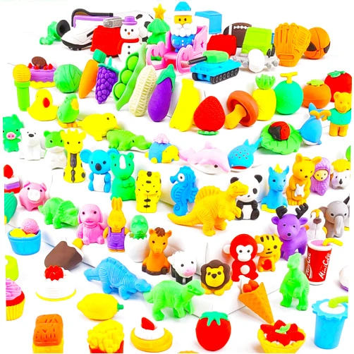 URSKYTOUS 110Pcs Animal Erasers Kids Pencil Erasers Desk Pets Puzzle Erasers Bulk Mini Animal Food Erasers Toys Eraser Prizes for Classroom Rewards, Game Prizes, Treasure Box, Easter Egg Fillers