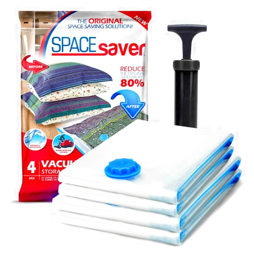 Spacesaver Premium Vacuum Storage Bags with 80% More Storage - Includes Hand-Pump for Travel - Double-Zip Seal and Triple Seal Turbo-Valve for Max Space Saving - Variety 4 Pack (2 x Large, 2 x Jumbo)