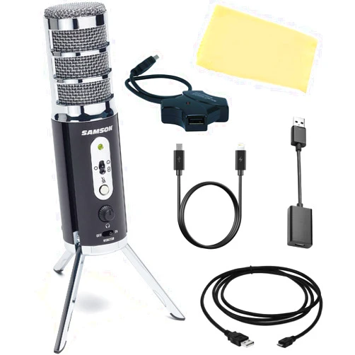 Samson SASAT Satellite Broadcast-Quality USB/iOS Microphone Bundle with Lightning-to-USB Micro Cable, USB-to-USB Micro Cable, USB Hub, USB-C Adapter, and Austin Bazaar Polishing Cloth
