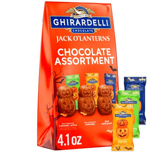 GHIRARDELLI Jack O’ Lanterns Chocolate Assortment, 4.1 oz Bag – Halloween Chocolate Variety Pack with Milk & Dark Chocolate Candy