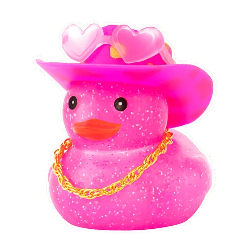 wonuu Car Cowboy Pink Rubber Ducks, Dashboard Decorations Sparkling Duck for Car Ornament Accessories with Hat Heart Glasses Chain, Pink Gold