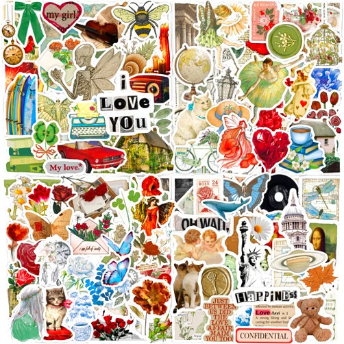 AIRNOGO Vintage Stickers 200 Pcs Cute Aesthetic Retro Sticker Pack, Waterproof Vinyl Stickers for Water Bottles Laptop Scrapbooking Journaling MacBook Suitcase Guitar Notebook Diary Skateboard Scooter etc