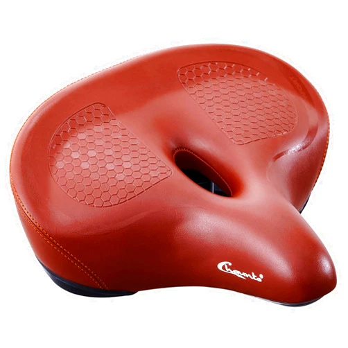 Chaunts Brown Bike Seat - Comfortable Wide Bike Saddle for Women Men | Soft Memory Foam Oversized Beach Cruiser Bicycle Seats, Dual Shock Absorbing, Universal Fit, Waterproof