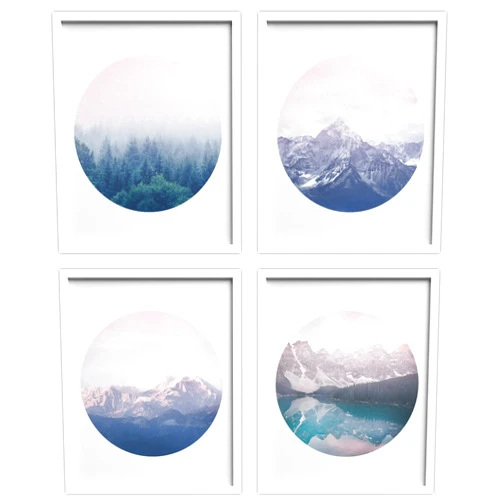 Zenobia Framed Wall Art Collage Print Gallery Set Retro Pastel Pink Blue Mountain Range Nature Abstract Photography Modern Decorative Multicolor for Living Room, Bedroom, Office - 8