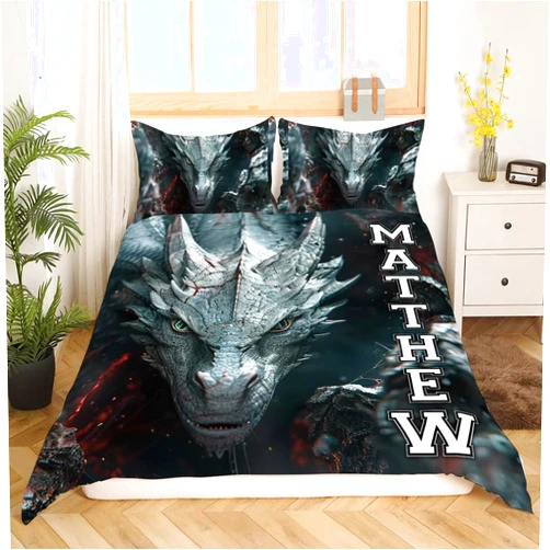 WAZARO Personalized Dragon Bedding Set - Black Dragon Bedding, Black Dragon Full Comforter Set Dragon Comforter Twin Dragon Bed Set Queen Adult Dragon Bedding Set King Dragon Bed Comforter for Teens Adults