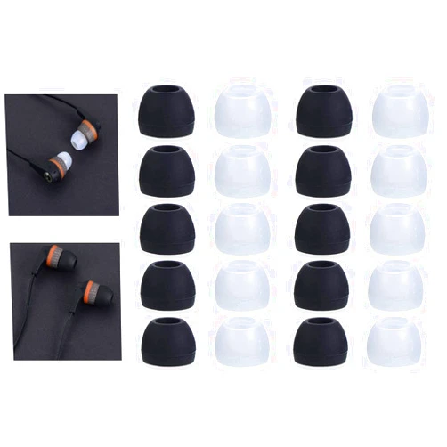 Zotech 20 Pcs Silicone Replacement Earbud Ear Buds Tips Compatible with Skullcandy Sesh Evo and Other 3.8mm to 5.5mm Nozzle Earbuds Earphones (Clear & Black, Medium Size)