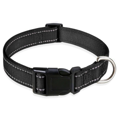 BOOMIBOO Reflective Dog Collar with Buckle Adjustable Safety Nylon Collars for Small Medium Large Dogs, Black S