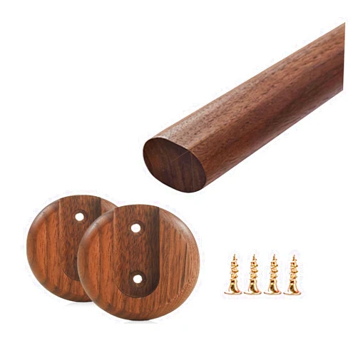 SUCHETA Walnut Color Wooden Closet Rod with End Sockets and Screws, Wall Mount Clothes Hanger Bar for Wardrobe/Laundry Room/Bedroom, Length 15.7-59.1in (Size: Rod Length-60cm/23.6in))