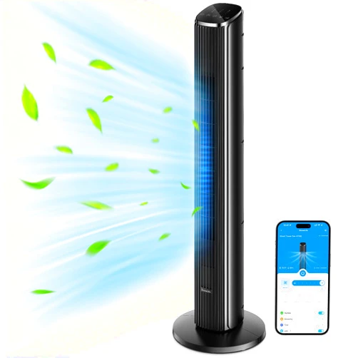GoveeLife 36 Inch Tower Fan for Bedroom, Smart Oscillating Floor Fans with Temperature Sensor, App & Voice Remote, 5 Modes 8 Speeds up to 25ft/s, 24H Timer, 29dB Quiet Fan for Cooling Home Office