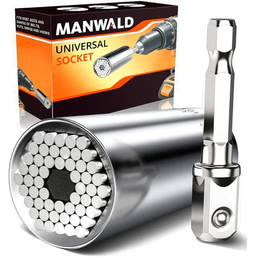 MANWALD Universal Socket Tool, Super Socket Unscrew Any Bolt, Adjustable Socket Drill with Adapter, Stocking Stuffers for Him, Men, Kids, Boyfriends, 2 PCS, Silver