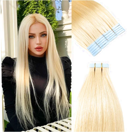 CYIKLI 16Inch 613 Blonde Human Hair Tape in Hair Extensions Double Side Invisible Seamless PU Skin Weft Blonde 100% Virgin Hair Tape in Real Human Hair Extensions 50g (20pcs/pack)