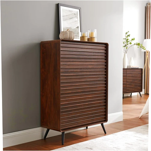 RedLemon 5 Drawers Dresser for Bedroom, 48'' Tall Mid Century Modern Wood Fluted Dresser, Chest of Drawers with Tapered Leg for Bedroom, Living Room, Hallway, Closet, Dark Walnut