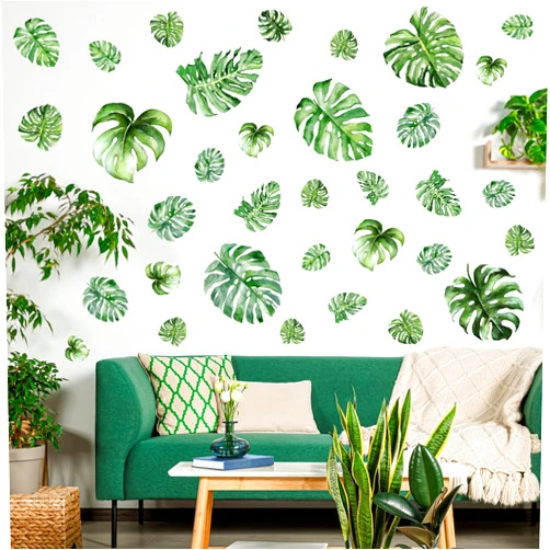 TaoBary 12 Sheet 35 Pcs Large Palm Leaves Wall Decals Sunflower Wall Stickers Leaves Wall Stickers Sunflower Decals Tropical Flower Sticker Peel and Stick for Nursery Living Room(Palm Leaf)