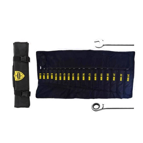 FLZOSPER 18pc. Ratcheting Wrench Set，6-22mm&24mm Metric CR-V Quick Access Spanner with Portable Tool bag