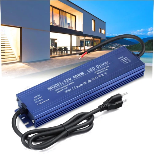 BRIMETI LED Driver 12V, BRIMETI LED Power Supply 150W Waterproof IP67 Transformer Adapter 110V AC to 12V DC Converter Low Voltage Output with 3-Prong Plug 3.3 Feet Cable for Outdoor LED Light Strip, 12,5 Amp