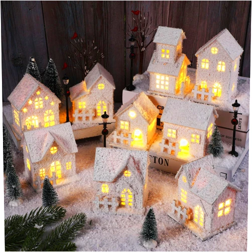Zubebe 23 Pcs Christmas Village Sets LED Winter Village Houses Accessories Street Lights Trees Miniature Christmas Figurines Scene Desktop Ornament for Indoor Room Landscape Xmas Holiday Party Decor