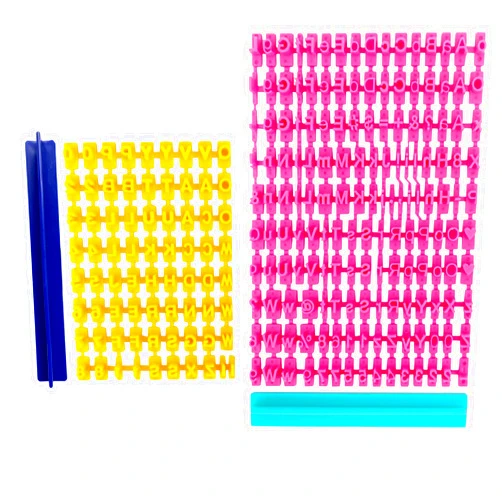 Jihugu 2Pcs Cookie Stamps Gadget,Alphabet Number Punctuation Cookie Biscuit Letter Stamp Set Including Letras Lower and Upper Case for Cake,Biscuit, Fondant Baking Clay DIY Embosser Mold (Yellow, Pink)