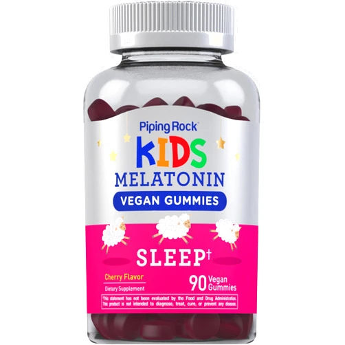 Piping Rock Kids Melatonin Gummies 1mg | 90 Count | Cherry Flavor Gummy Supplement | Vegan, Non-GMO, Gluten Free