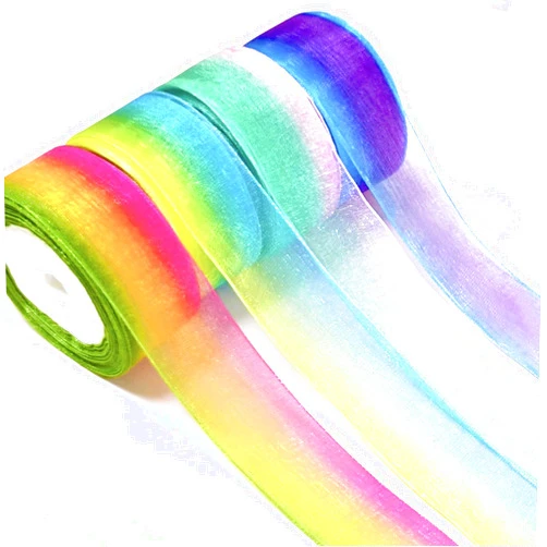 Acxbbian 4 Rolls Rainbow Organza Ribbons for Craft,1 Inch Wide Shimmer Sheer Colored Ribbon Satin Ribbon Transparent Gift Ribbon for DIY Gift Birthday Wedding Valentines Bouquet Party Decoration