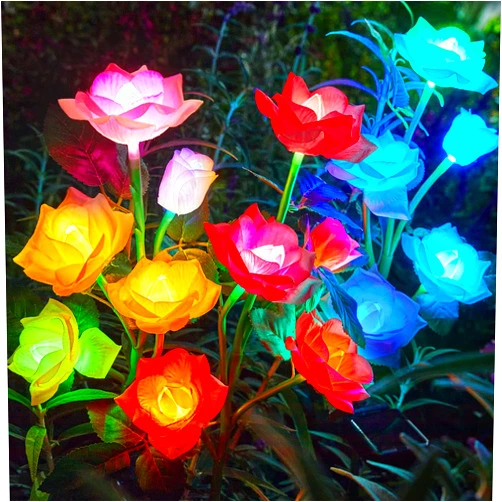 RECHOO Solar Garden Lights Outdoor Decorative, 3 Pack Solar Garden Lights with 15 Rose Flowers, Multi-Color Changing LED Waterproof Solar Powered Garden Decor for Patio Yard Pathway Decoration