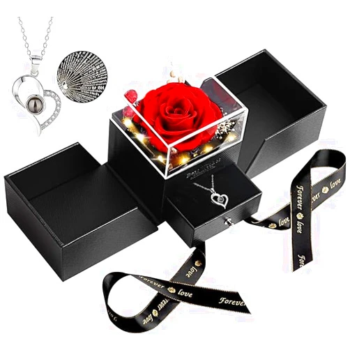 BNWXOY Preserved Red Real Rose with I Love You Necklace -Eternal Flowers Rose Gifts for Mom Grandma Wife Girlfriend on Mothers Day Valentines Christmas Birthday Anniversary Romantic Gifts for Her