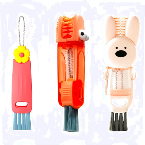 Giousv 3 Pcs 3 in 1 Cup Lid Cleaning Brush, Portable Crevice Cleaning Brush Tool Set for Baby Bottle Gap Tight Spaces, Rotatable Multifunctional Cup Lid Cleaner (Orange-red)