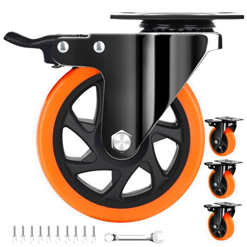 QNCZ Caster Wheels, 5 Inch Heavy Duty Casters Set of 4, Silent Industrial Casters Load 2600lbs, Swivel Casters for Furniture, Workbench and Cart Wheels