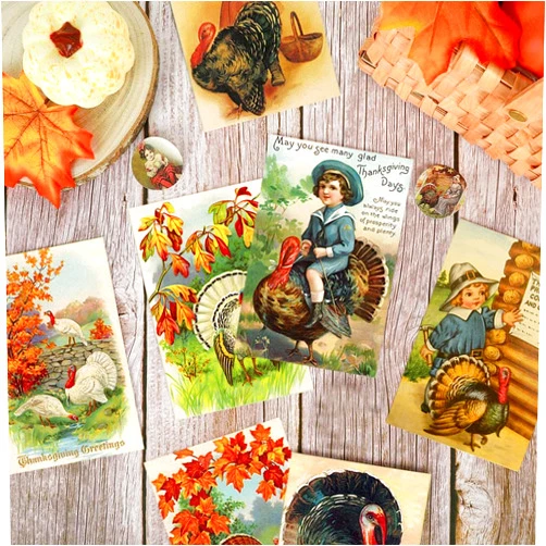 HEYPOMAX 12 PackThanksgiving Decorative Props Postcards Handwritten Style Greeting Cards, Warm Invitations for Party & Festive Scenes
