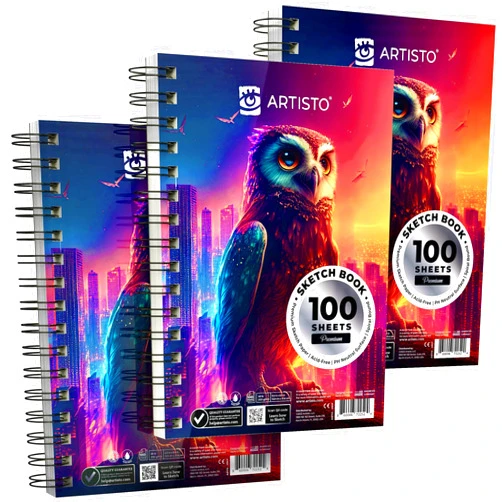 Artisto 5.5X8.5” Premium Sketch Book Set, Pack of 3 (300 Sheets), 68lb (100gsm), Spiral Bound, Acid-Free Drawing Paper, Perfect for Most Dry Media