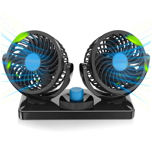FiveJoy 360 Degree Rotatable Car Fan - 12V DC Electric 2 Speed Dual Head Fans, Quiet Strong Dashboard Cooling Air Circulator Fan for Sedan SUV RV Boat Auto Vehicles Golf or Home