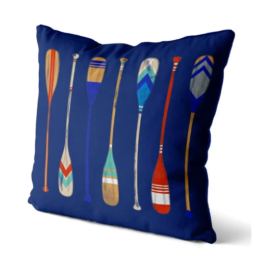 Metr Fabfunky, Vintage-Style 'Oars Bright on Blue' (Design 1) Cushion/Pillow Cover, Zippered Base, Full Piping, 18 Inches x 18 Inches