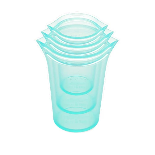 Zip Top Reusable Food Storage Bags | 3 Cup Set [Teal] | Silicone Meal Prep Container | Microwave, Dishwasher and Freezer Safe | Made in the USA