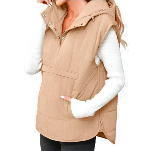 Saodimallsu Womens Quilted Puffer Vest Sleeveless Hoodies Fall Winter Tops with Kangaroo Pockets