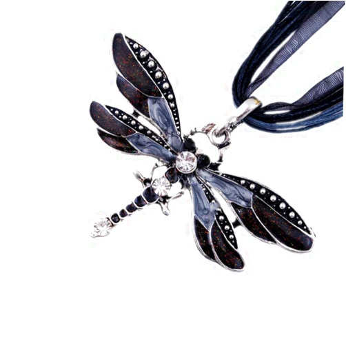 AKOAK Fashion Creative Bohemian Jewelry Ethnic Multi-layer Chain Colorful Enamel Dragonfly Pendant Necklace（Black）