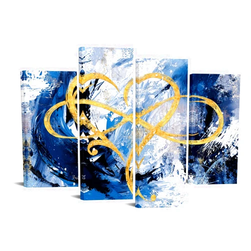 iHAPPYWALL 4 Panel Infinity Heart Canvas Wall Art Abstract Eternal Love Geometric Blue and Gold Picture Artwork for Bedroom Living Room Home Decor Ready to Hang (Blue)