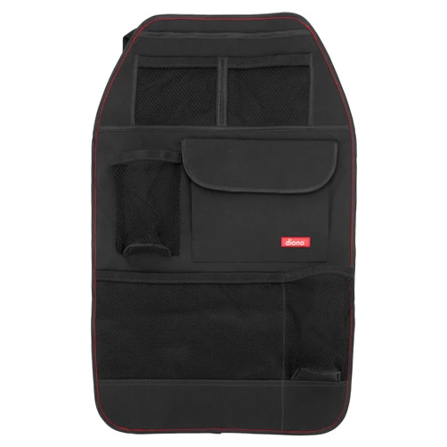 Diono Stow 'n Go Car Back Seat Organizer for Kids, Kick Mat Back Seat Protector, with 7 Storage Pockets, 2 Drinks Holders, Water Resistant, Durable Material, Black , 18x10x9 Inch (Pack of 1)