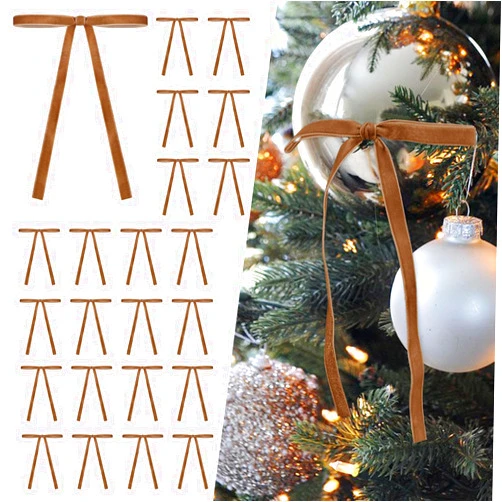 SIMISI RIBBON 24 Pcs Camel Velvet Christmas Tree Bows Door Garland Decor Vintage Wreath Bow (3/8'' Width, 5 * 7 inch)