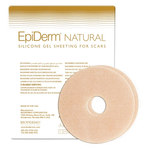 BIODERMIS EpiDerm Areola Circles – Silicone Scar Sheets for Surgical Scars from Areola Reconstruction & Breast Augmentation - Washable & Reusable Silicone Sheets - Complements Mastopexy Forms - 1 Pair, Natural