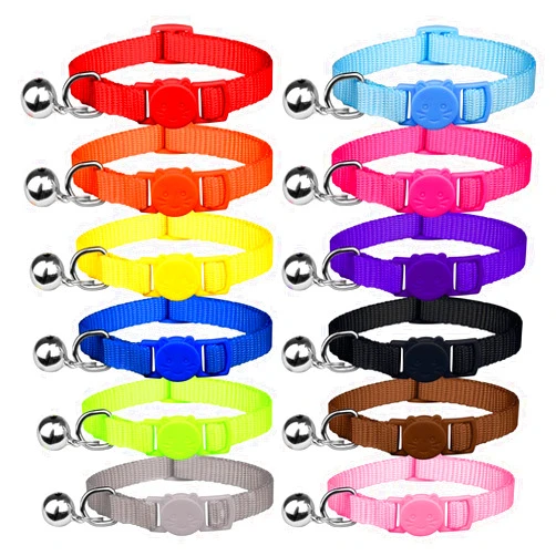 Uteuvili 12 PCS Breakaway Cat Collars with Bell Colorful Soft Safety Buckle Cat Collars Adjustable Breakaway Kitten Collars Safety Collars for Cats, 7 in-11 in