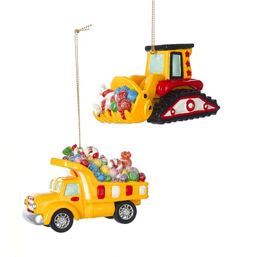 Kurt S. Adler Candy Filled Construction Vehicle Ornaments, 2 Assorted