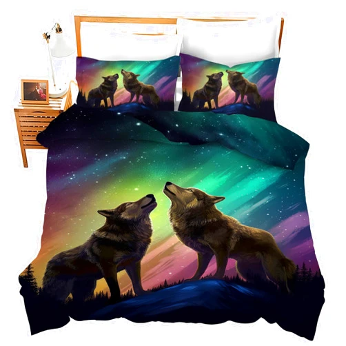 SweetFox Wolf Bedding Set Wolf Decor Duvet Cover Animal Pattern Comforter Set Soft Breathable Quilt Set for Girls Boys Kids Teenagers Adults Men Women with 2 Pillowcases for All Season Twin Size