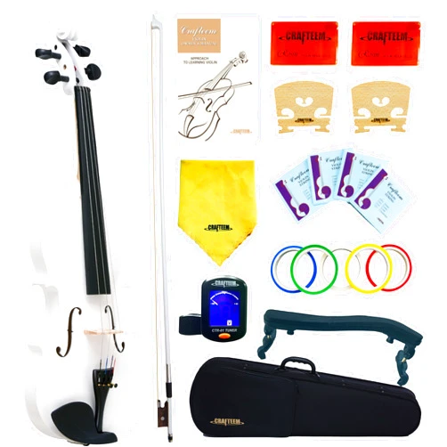 CRAFTEEM 1/2 Fiddle White Colored Premium Violin Outfit for Beginners Adults Kids With 5 Color Fingering Tape- Handcrafted Student Beginner Violin.