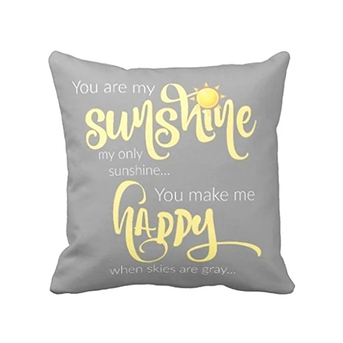 Leaveland 18 x 18 Inch You Are My Sunshine Yellow On Gray with Chevron Soft Cotton Polyester Throw Pillow Cases Home Decor Coshion cover Decoretive pillow cover