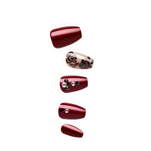 ImPRESS KISS imPRESS No Glue Mani Press On Nails, IMM25, Laced'up, Rose, Medium Size, Almond Shape, Includes 30 Nails, Prep Pad, Instructions Sheet, 1 Manicure Stick, 1 Mini File., burgundy