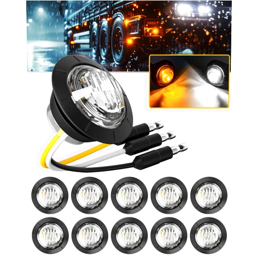 PSEQT 3/4'' Trailer LED Marker Lights Amber to White Dual Color Side Clearance Fender Grille Indicator Lights Waterproof 12V Round Bullet Clear Light for Trailer Truck Pickup ATV UTV RV Van Bus, 10Pcs