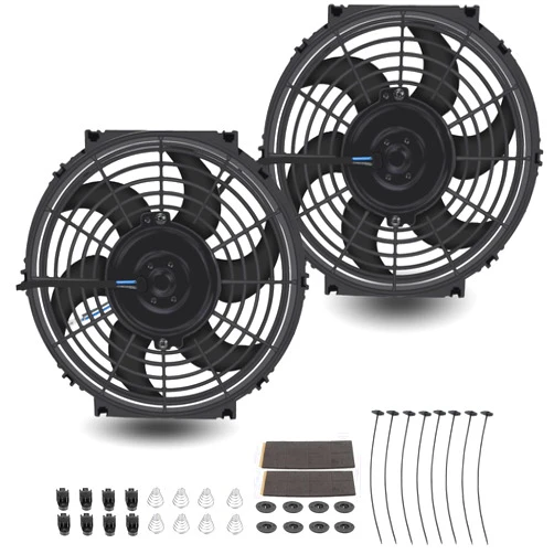 FSBCGT 2PCS 10 Inch Universal High Performance Slim Fan Push Pull Electric Radiator Cooling Fan 12V 80W Mount Kit Black