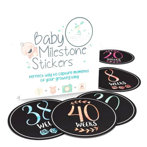 ZIGPAC-ZIGE Weekly Pregnancy Stickers for Baby Belly Bump - Week Milestone Sticker for Mom - Baby Milestone Stickers - Newborn Boy Stickers - Newborn Milestone Stickers (20 Count)